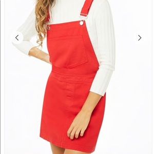Red overall mini dress